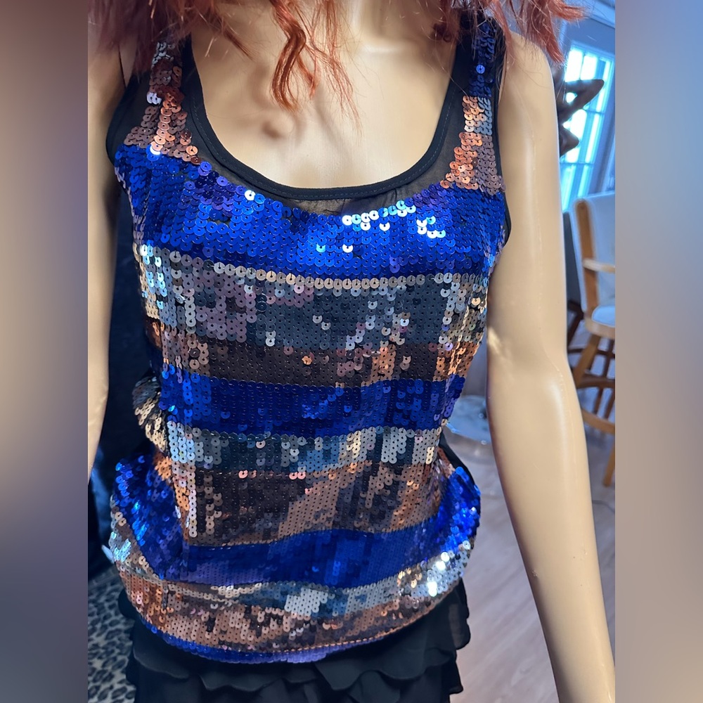 Red Berry Fashion sequins tank top. Sheer back. Good quality. Sparkly tank.